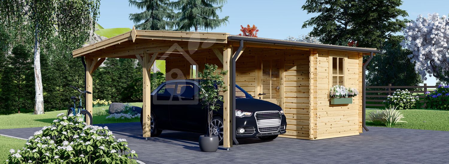 Carport aus Holz CLASSIC 3x6 m mit Schuppen, 2x6 m (44 mm) visualization 1
