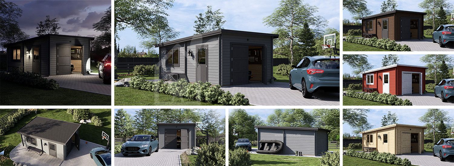 Holzgarage mit Flachdach MODERN (44 mm), 4x6 m, 24 m² visualization 1
