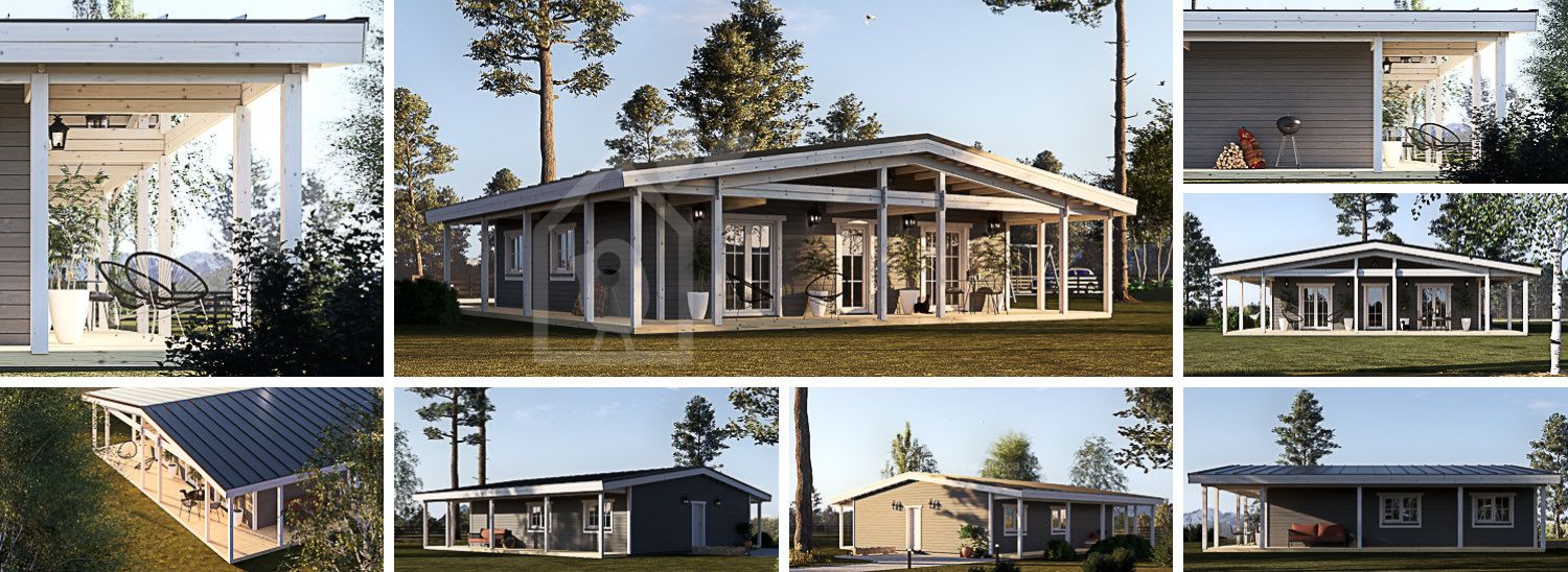 Holzhaus CARLOTA S PLUS (Isoliert, 58 mm + Holzverschalung), 90 m² visualization 1