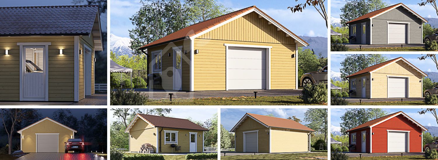 Holzgarage MIRA (66 mm + Holzverschalung), 6x6 m, 31 m² visualization 1