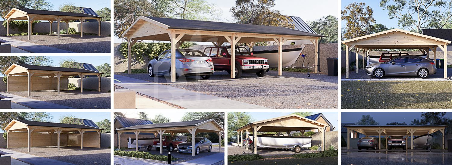 Carport aus Holz CLASSIC TRIO, 5.95x8.95 m visualization 1