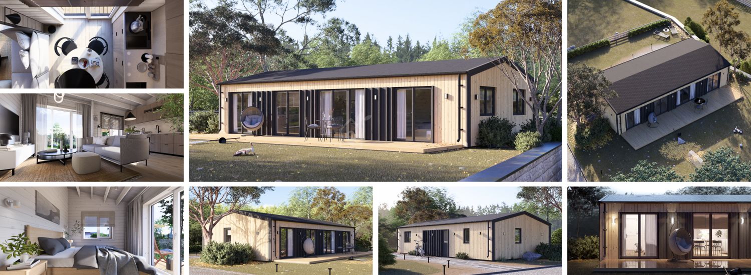 Holzhaus NICOLE (Isoliert, 44 mm + Holzverschalung), 68 m² visualization 1
