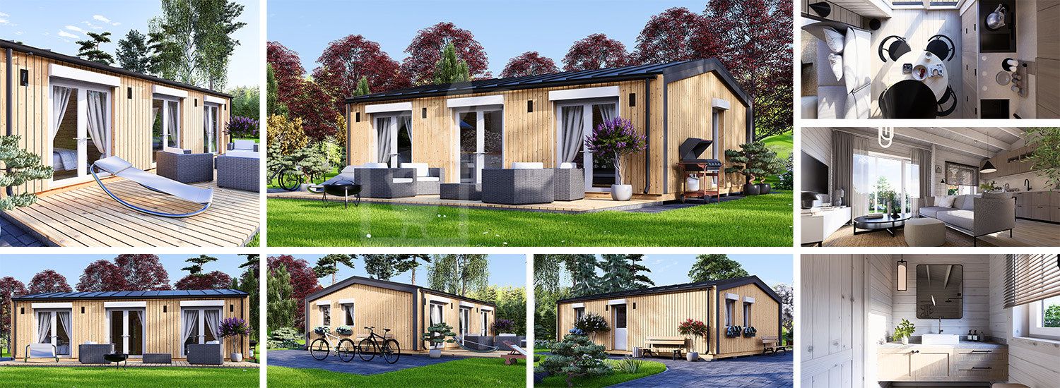 Holzhaus ANGELA S (Isoliert, 44 mm + Holzverschalung), 50 m² visualization 1