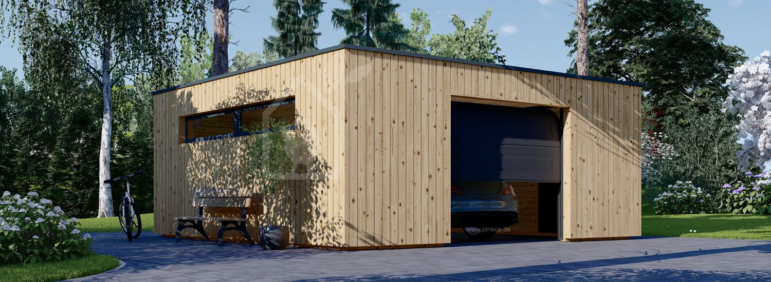 Holzgarage mit Flachdach SILVIA F (34 mm + Holzverschalung), 6x6 m, 36 m² visualization 1