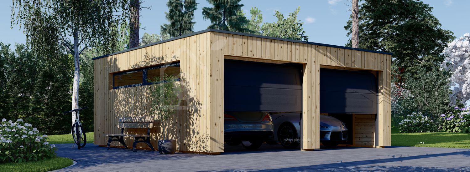 Doppelgarage aus Holz mit Flachdach SILVIA DUO F (34 mm + Holzverschalung), 6x6 m, 36 m² visualization 1