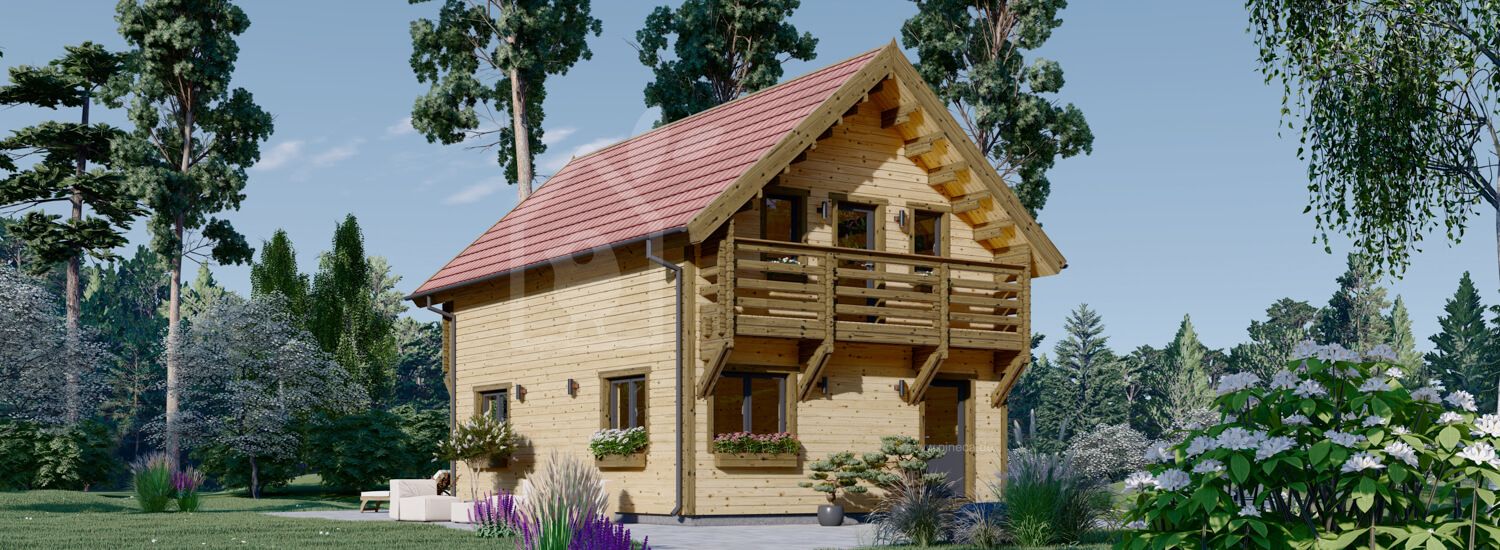 Holzhaus LANGON (PREMIUM Isoliert, 66 mm + Holzverschalung), 80 m² visualization 1