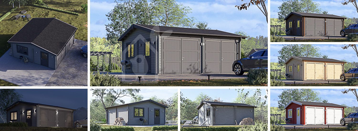 Doppelgarage aus Holz ALTERNATIVE DUO (44 mm), 6x6 m, 36 m² visualization 1