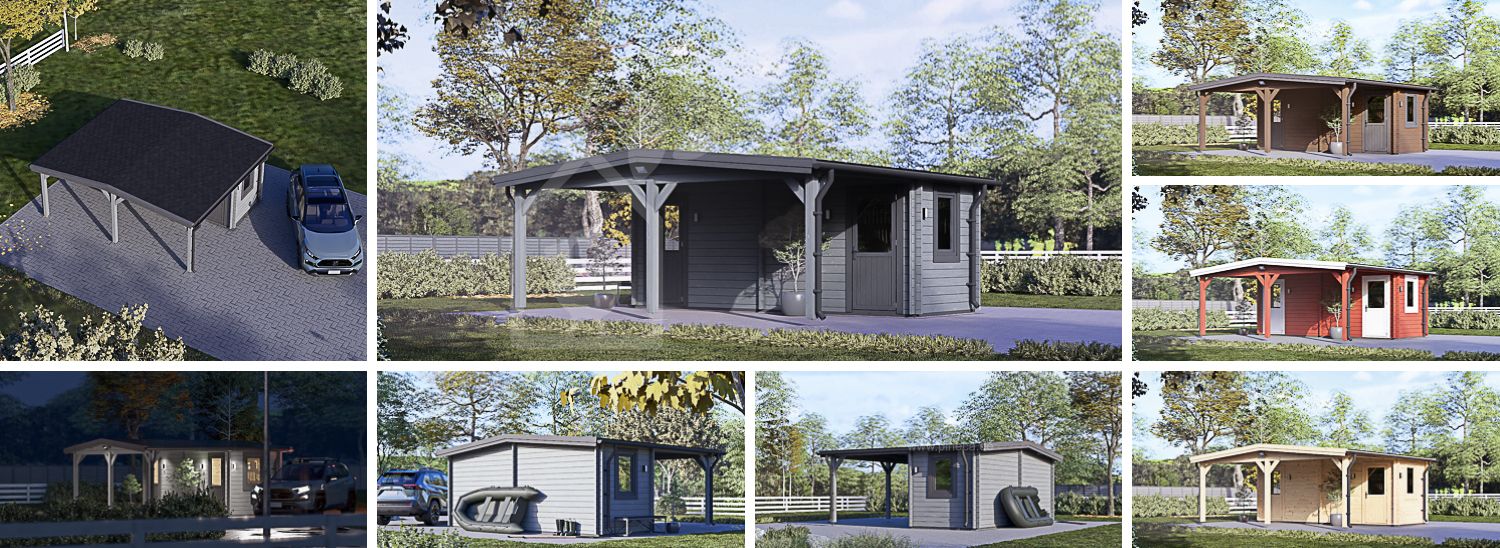 Carport aus Holz CLASSIC 3x6 m mit Schuppen, 2x6 m (44 mm) visualization 1