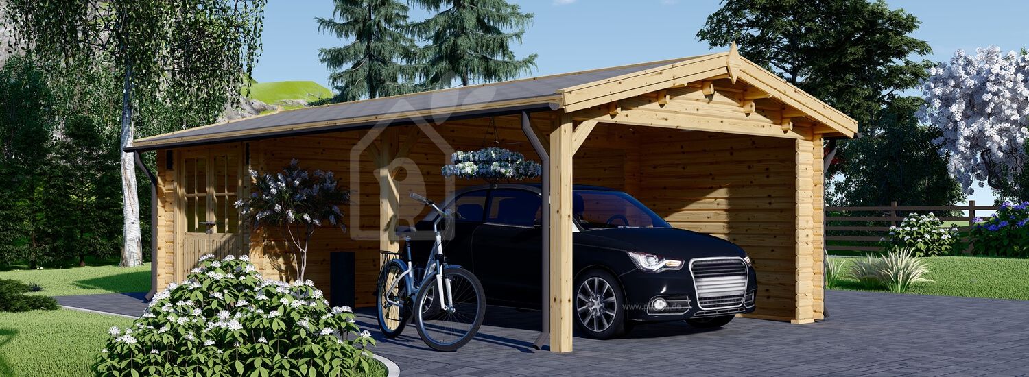 Carport aus Holz CLASSIC 4x5 m mit Schuppen, 4x2,5 m (44 mm) visualization 1