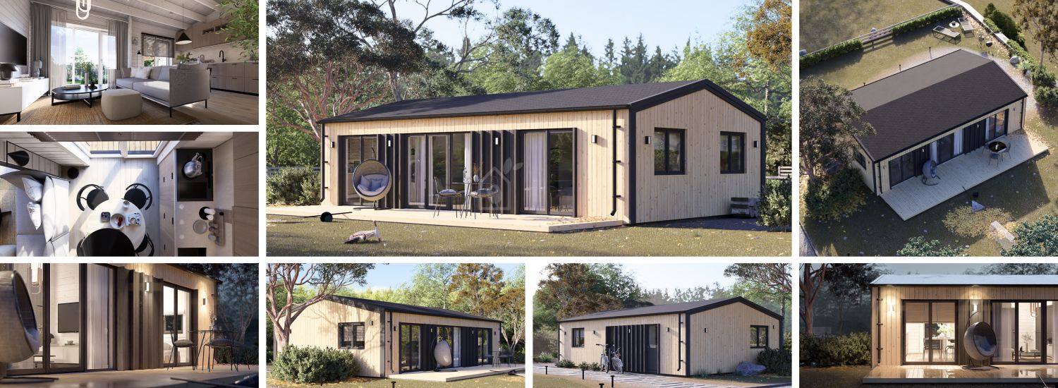 Holzhaus SELENE (44 mm + Holzverschalung), 54 m² visualization 1