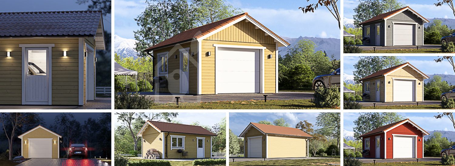 Holzgarage MIRA (66 mm + Holzverschalung), 4x6 m, 20 m² visualization 1