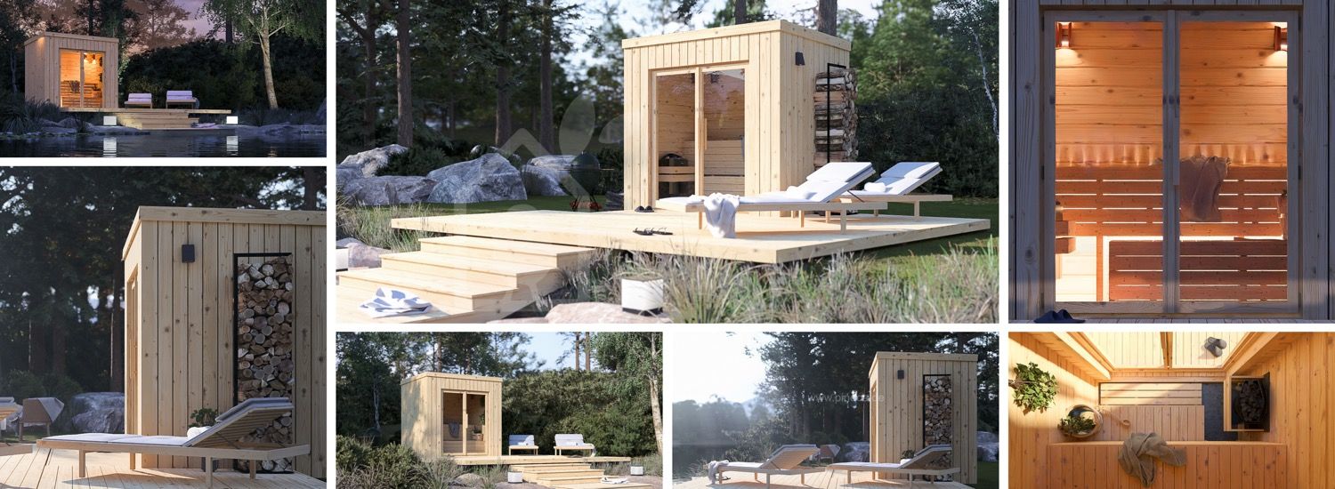 Gartensauna OKO (34 mm + Holzverschalung), 2.3x1.6 m, 2.7 m² visualization 1